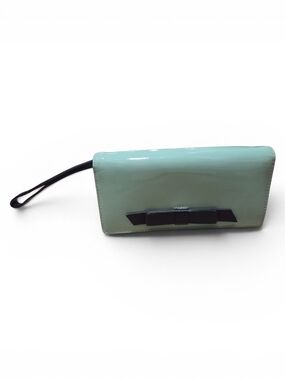 Women’s Mint Patent Wristlet Clutch with Black Bow
